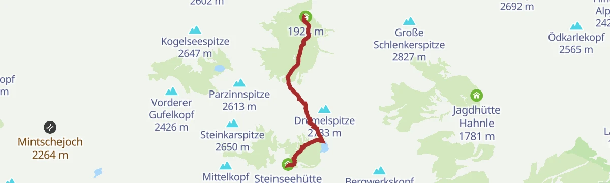 Route map: Steinseehütte - Hanauer Hütte